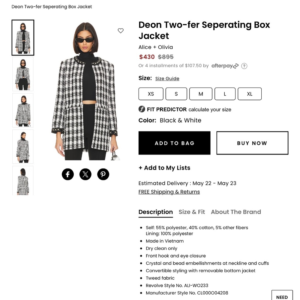 Alice and Olivia 2 piece jacket